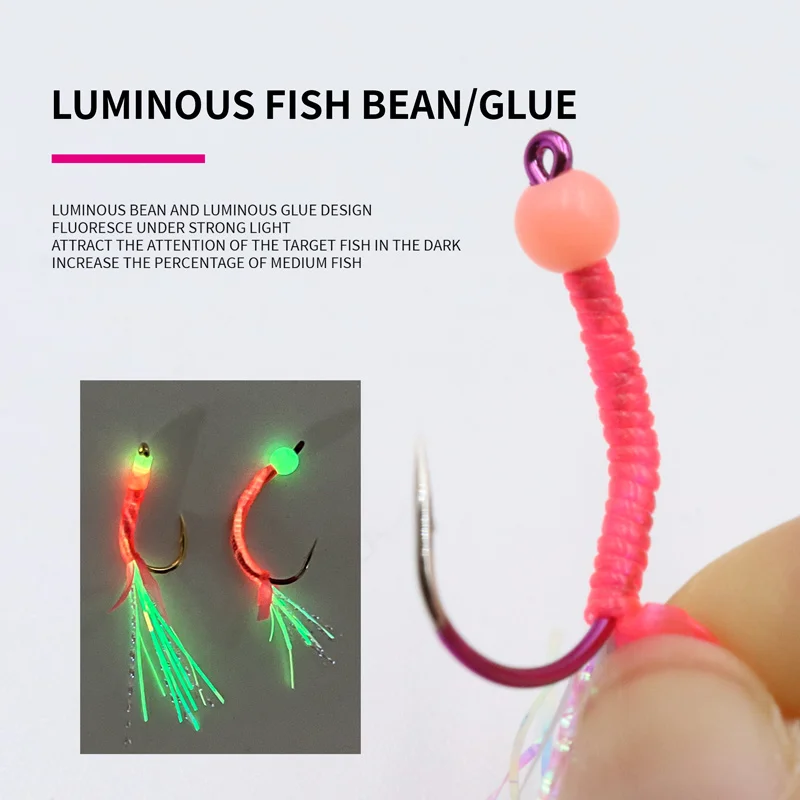 ZYZ 14 unids/bolsa de aparejos de pesca Sabiki, anzuelo de asistencia, anzuelo luminoso para mosca, aparejos de cebo de pesca para Surf, anzuelos de asistencia para pesca en agua dulce y salada - imagen 5