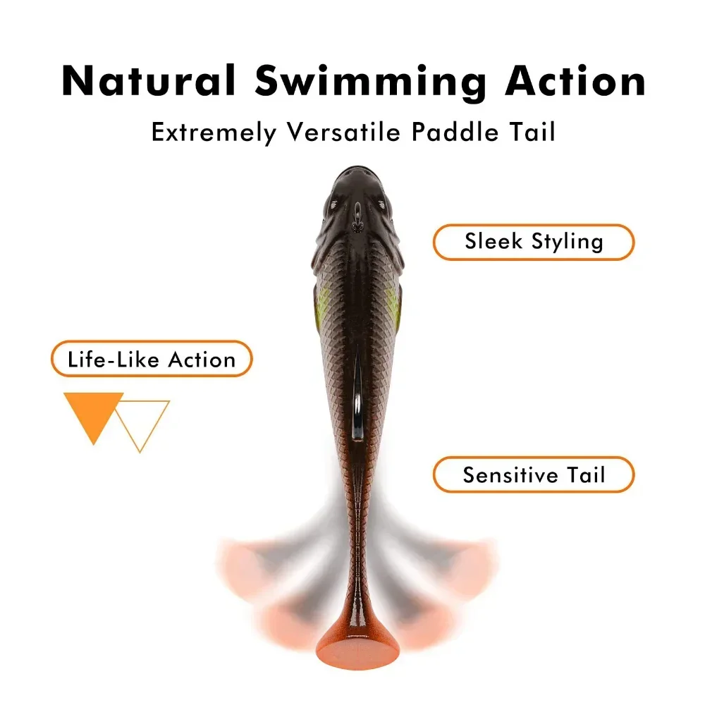 Señuelos Wobbler de silicona para pesca, cebos artificiales de goma para carpa, aparejos de cuchara, 6 piezas, cabeza de plantilla, cola en T, 90mm, 22,5g - imagen 3