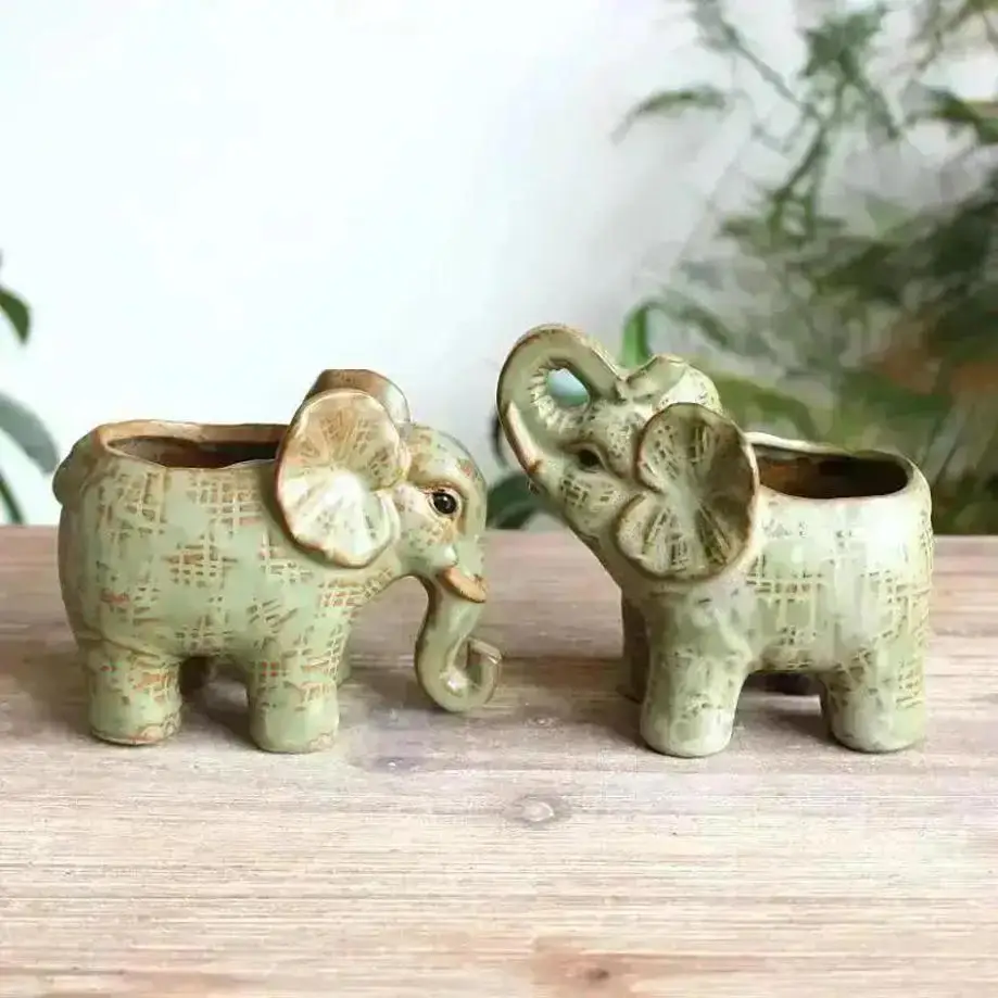 Maceta elefante de cerámica vintage para suculentas - imagen 2