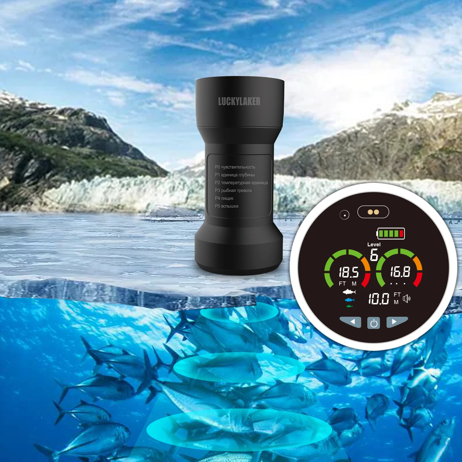 LUCKY-buscador de pesca en hielo FF202, herramienta de pesca de profundidad de 328 pies/100m, Manua y menú de Rusia - imagen 3