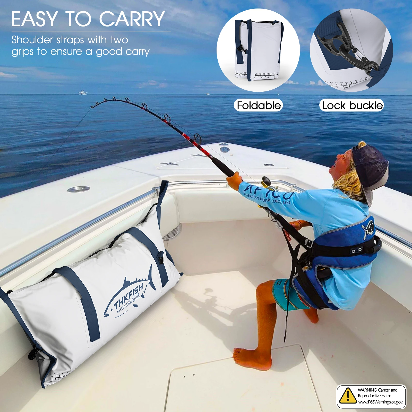 THKFISH-Bolsa enfriadora de pescado con aislamiento de 40 pulgadas, gran capacidad, a prueba de fugas, bolsas de mantenimiento fresco de peces vivos, bolsa fría de pesca de PVC impermeable - imagen 4