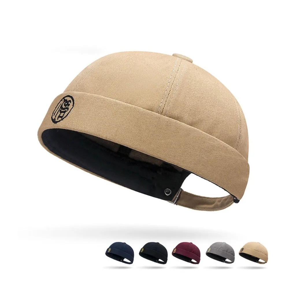Sombrero redondo de algodón 2024, gorro de Hip Hop sin ala sólido, gorra de marinero Vintage ajustable, Unisex - imagen 5