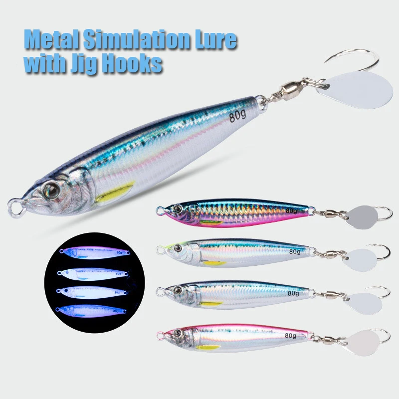 Señuelo de simulación UV de Metal con anzuelos, 40g, 60g, 80g, Wobbler Artificial impreso en 3D, cebo duro para atún Mahi Marlin, 4 Uds. - imagen 2