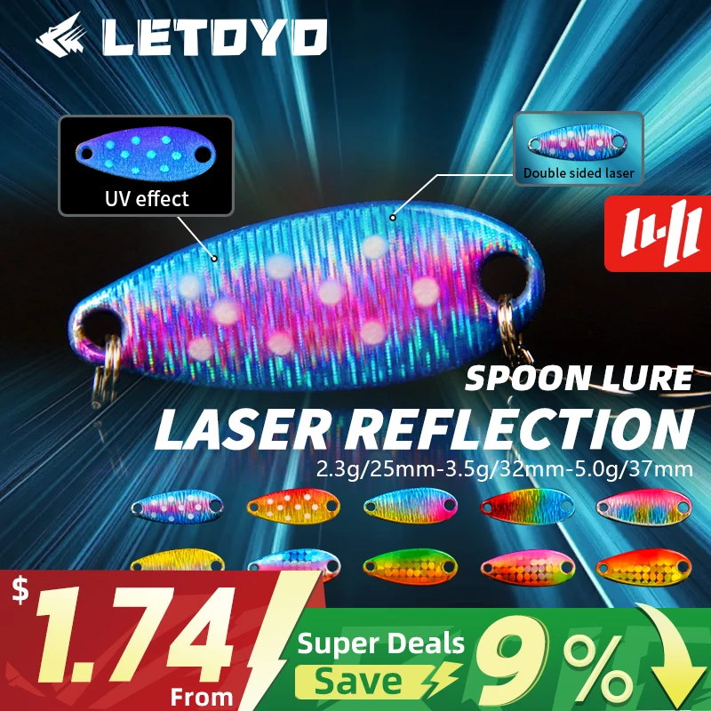 LETOYO 2,3g/3,5g/5g cuchara reflectante láser señuelo cuchara luminosa UV señuelo Chatterbait trucha Spinner cebos perca cebo área trucha - imagen 4