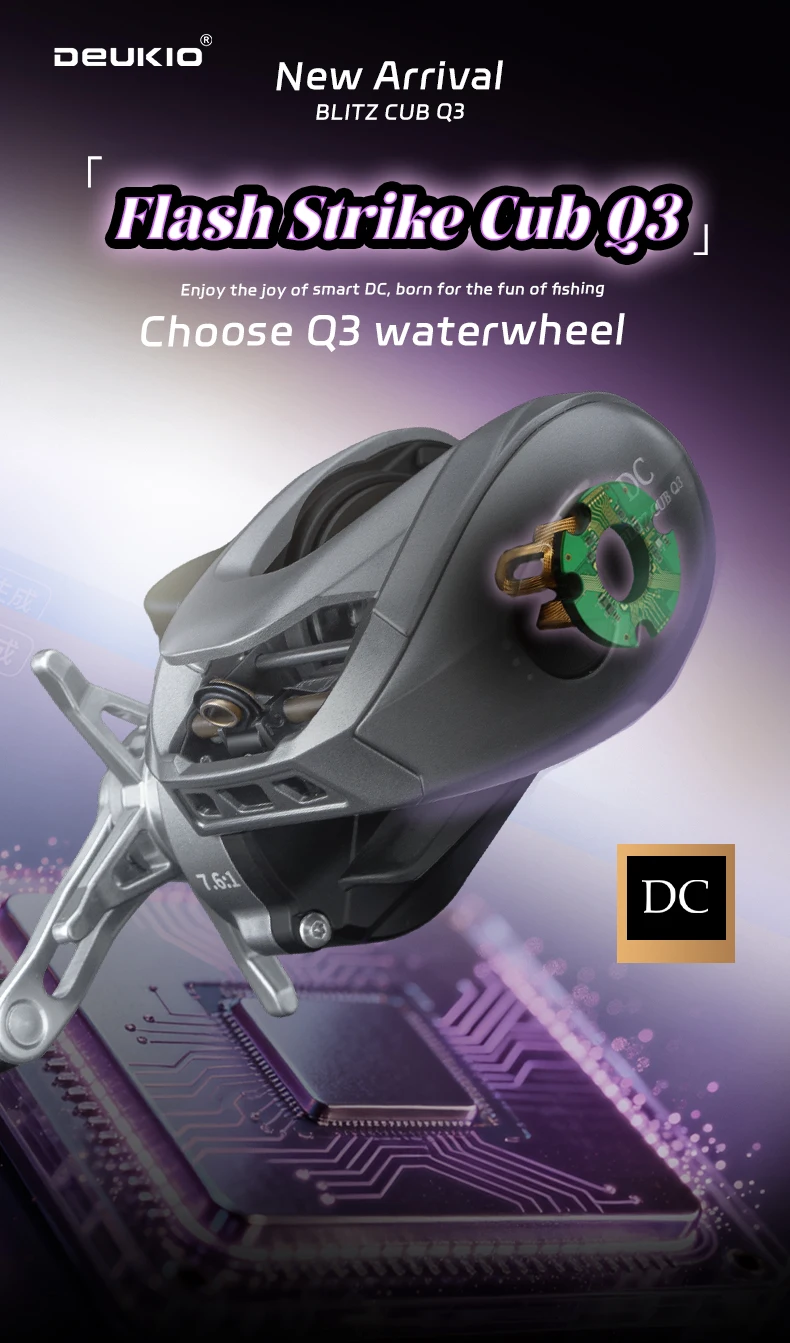 Carrete DEUKIO DC Baitcasting en vista lateral