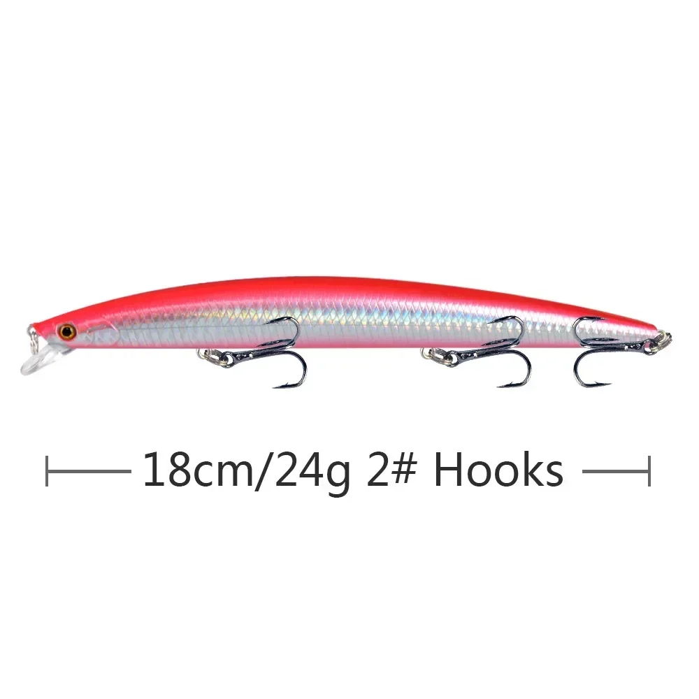 Señuelos de pesca de mar con pececillo flotante grande 18cm 24g 2 #   Anzuelos océano barco playa pesca para perca punta pez negro bagre pez mandarín - imagen 5