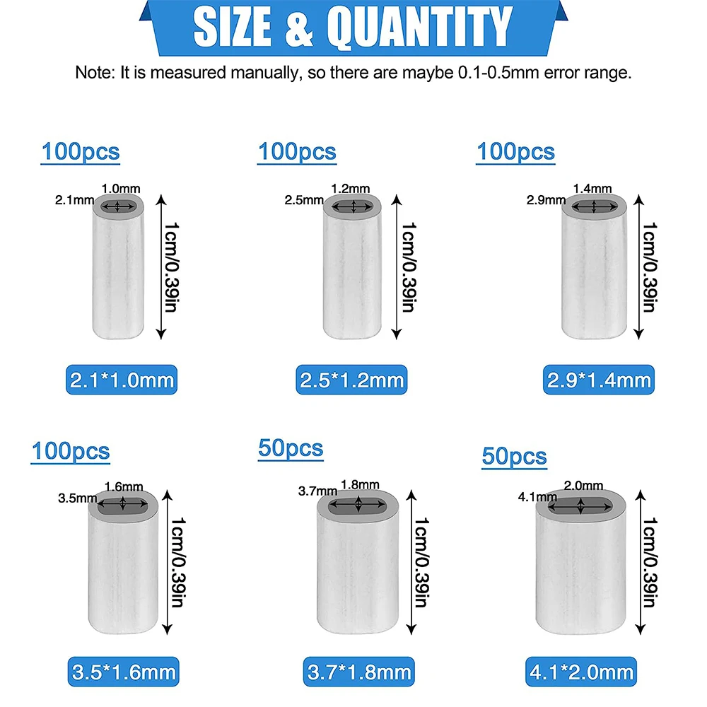 500 unids/caja Kit de manguitos de bucle de prensado de aluminio cuerda de alambre mangas de prensado de pesca tubos conector de sedal accesorios aparejos - imagen 2