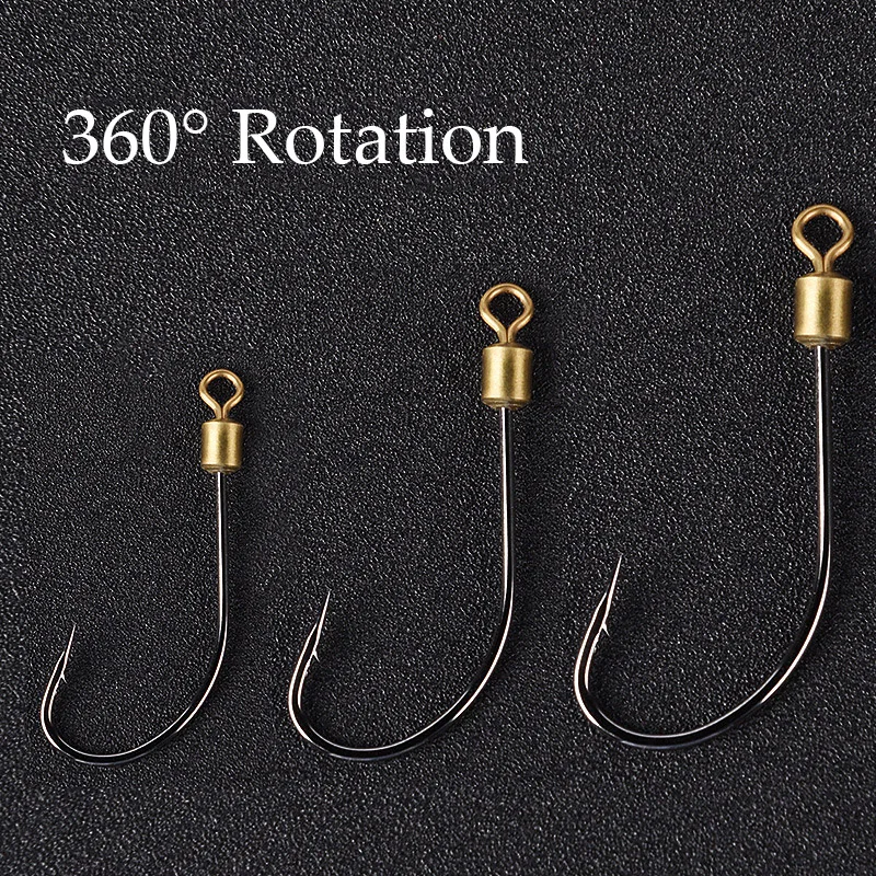 Anzuelos de pesca de un solo círculo, juego de anzuelos de pesca con rodamiento giratorio, anzuelo de pesca con púas de acero de alto carbono, carpa, gusano, artículos de pesca, 10 piezas - imagen 5