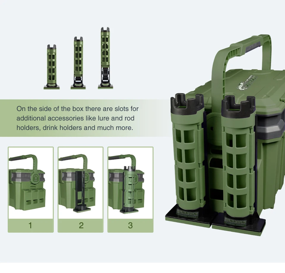 Esta versátil caja de aparejos de pesca presenta ranuras para accesorios adicionales, lo que lo convierte en una solución perfecta para los pescadores sobre la marcha