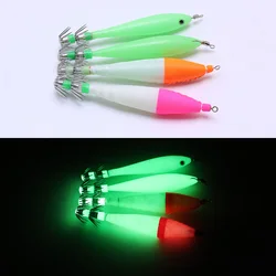 Ganchos de calamar de tubo de soplado luminoso de 5 uds, anzuelos de cebo falso simulados, anzuelos de calamar de doble capa, equipo de pesca de agua salada