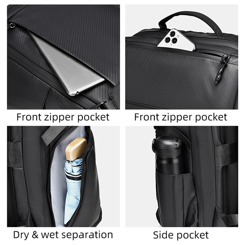 Mochila de pesca con bolsillo para zapatos, bolsa para viajes al aire libre, senderismo, desplazamientos, Camping, mochila escolar grande para ordenador portátil de negocios en seco y húmedo - imagen 5