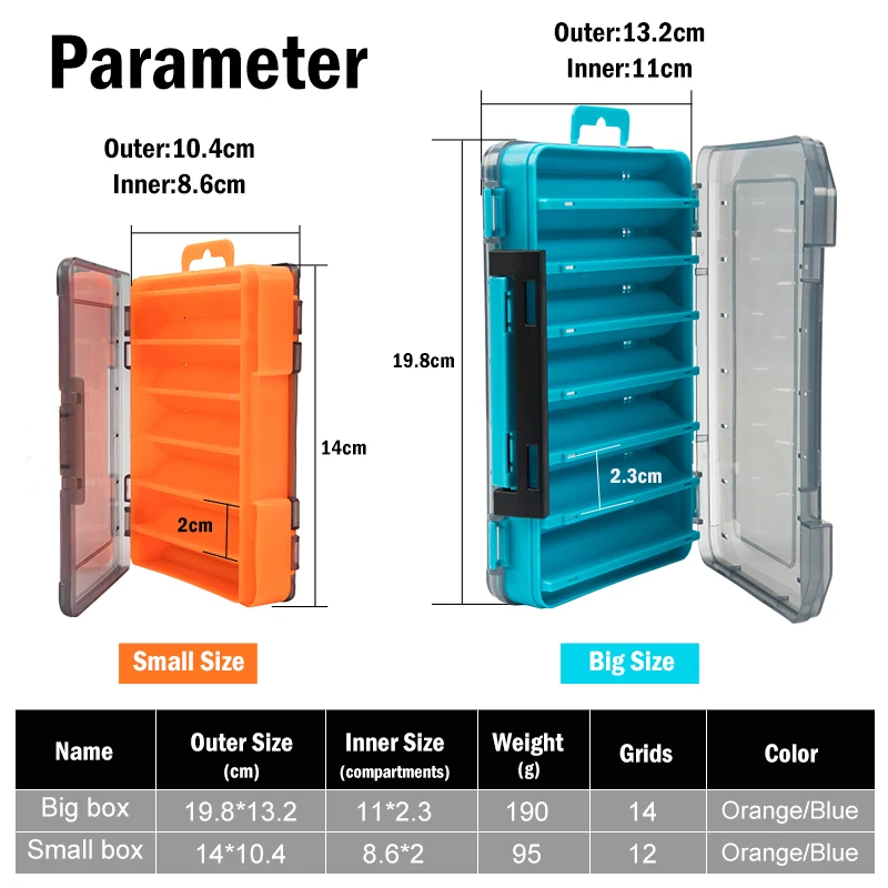 LEYDUN 12 14 compartimentos cajas de aparejos de pesca cebo señuelo gancho accesorios caja de almacenamiento doble cara caja de pesca de alta resistencia - imagen 2