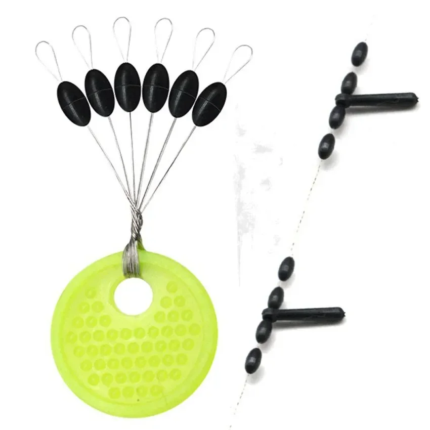 60pcs/10 Group Rubber Space Beans Fishing Float Sea Carp Fly Fishing Black Rubber Oval Stopper Fishing Bobber Float Bean - imagen 5