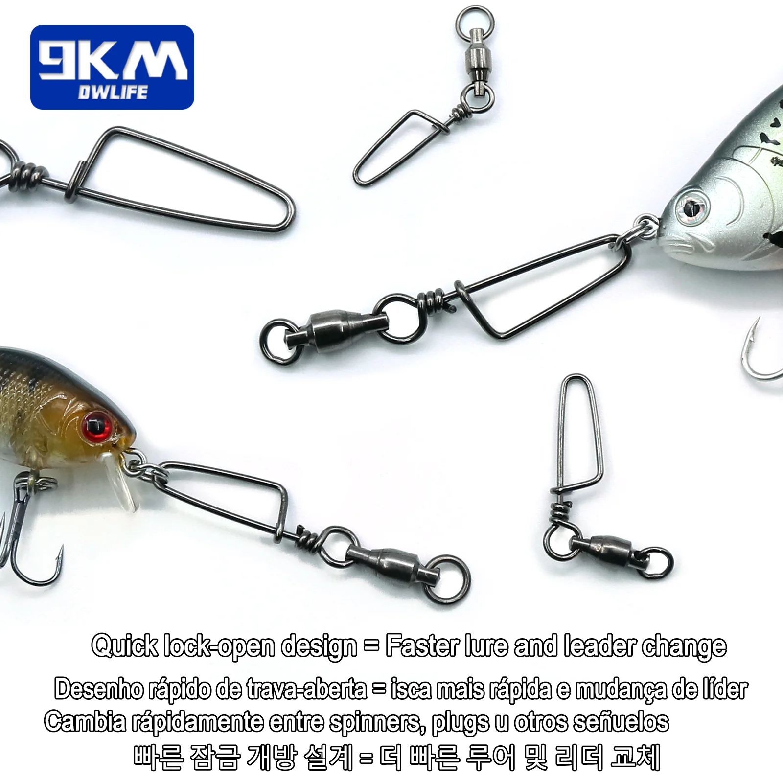 Pesca Snap giratorios accesorios de pesca rodamiento de bolas giratorios Snap equipo de pesca conexión rápida Señuelos de pesca de acero inoxidable - imagen 5