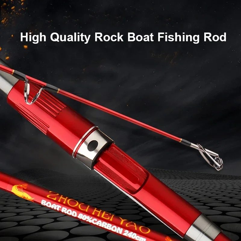 Caña de pescar portátil para barco, señuelo giratorio, caña de pescar de carbono dura ultraligera, 1,8 M, 2,1 M, 2,4 M, nueva caña de pescar roja de tres secciones - imagen 5