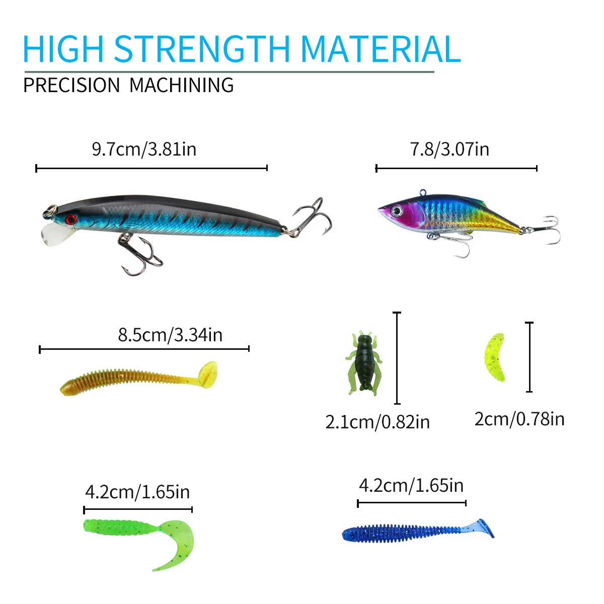 Kit de pesca con señuelos duros, vinilos y anzuelos giratorios