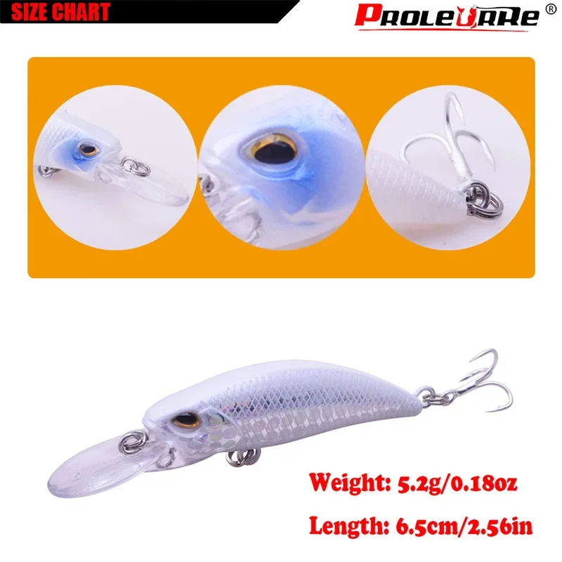 Señuelo de Pesca de pececillo que se hunde, cebo Artificial duro láser, ojos 3D, 65mm, 5,2g, Wobblers de Pesca, lubina, Crankbait, Minnows, 1 ud. - imagen 2