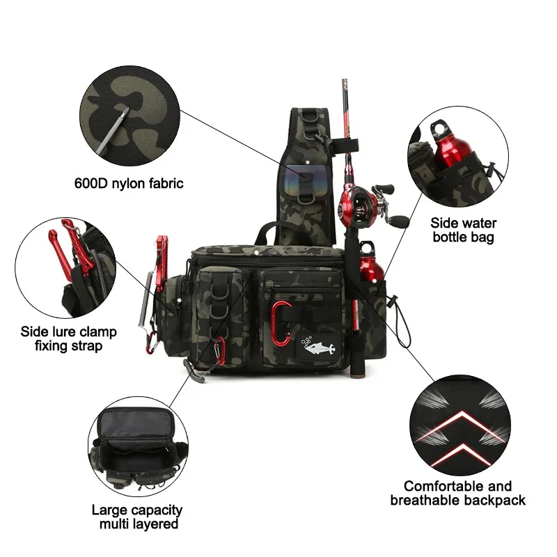 Bolso de hombro de pesca, riñonera de pesca multifuncional, almacenamiento para cebo de pesca, bolsa al aire libre adecuada para montar y montañismo - imagen 2