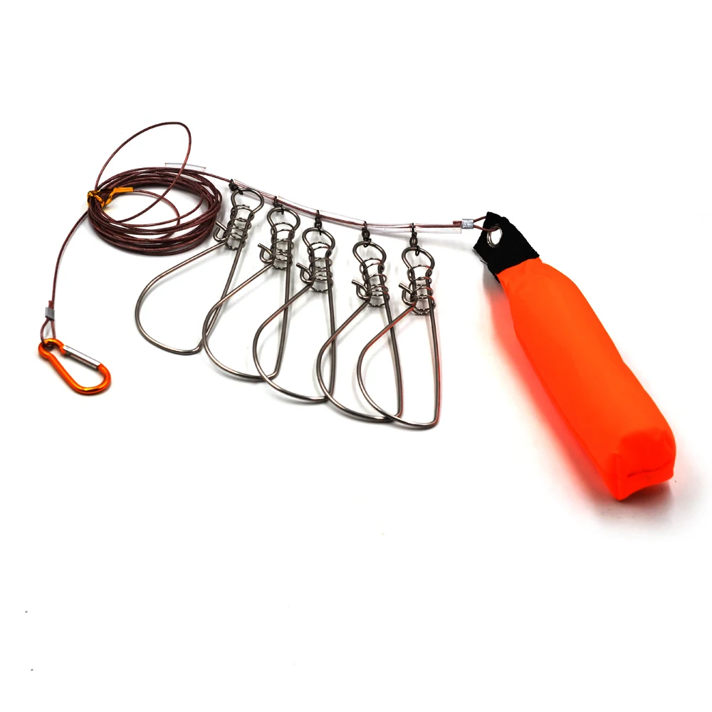 MNFT 1 Juego de 5 broches, hebilla de bloqueo de pesca, aparejos de pesca, accesorios de pesca, cadena de acero inoxidable con flotador, bloqueo de señuelo de peces vivos - imagen 5