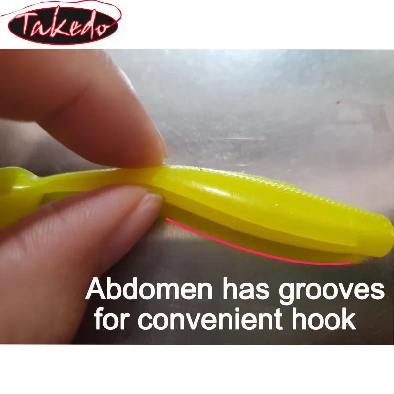 TAKEDO 6 unids/bolsa señuelo suave flotante 8CM 3,5G TPR cebo suave señuelo de pesca Wobblers T cola Wrom cebo suave para lubina - imagen 4