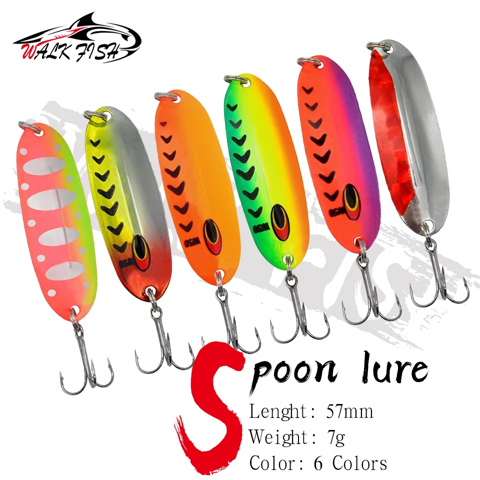 WALK FISH-señuelo de pesca con cuchara, 7g, 5,7 cm, Jigging Spinner, tres juegos, gancho de lentejuelas de colores, placa de hierro en forma de cuchara, Metal Artificial