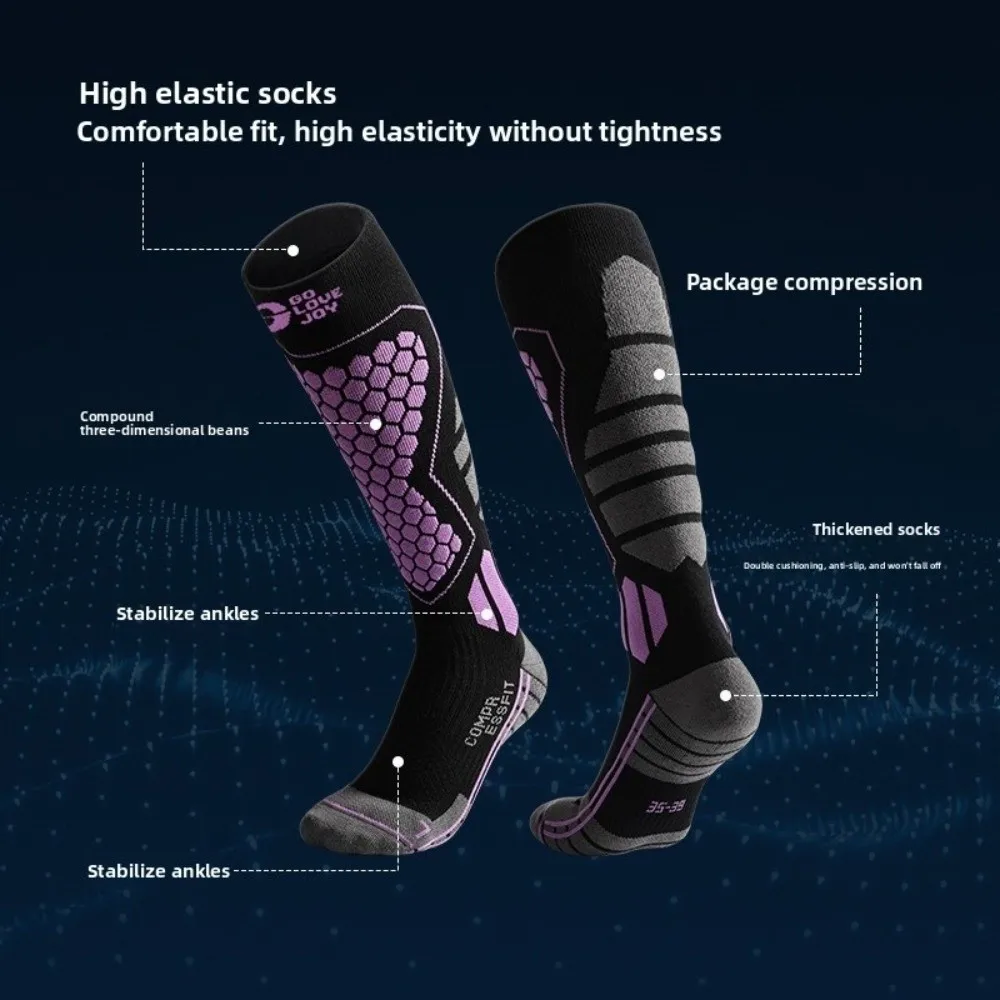 Nuevos calcetines de esquí gruesos, calcetines térmicos transpirables hasta la rodilla, medias antideslizantes que absorben la humedad para Snowboard para clima frío - imagen 3