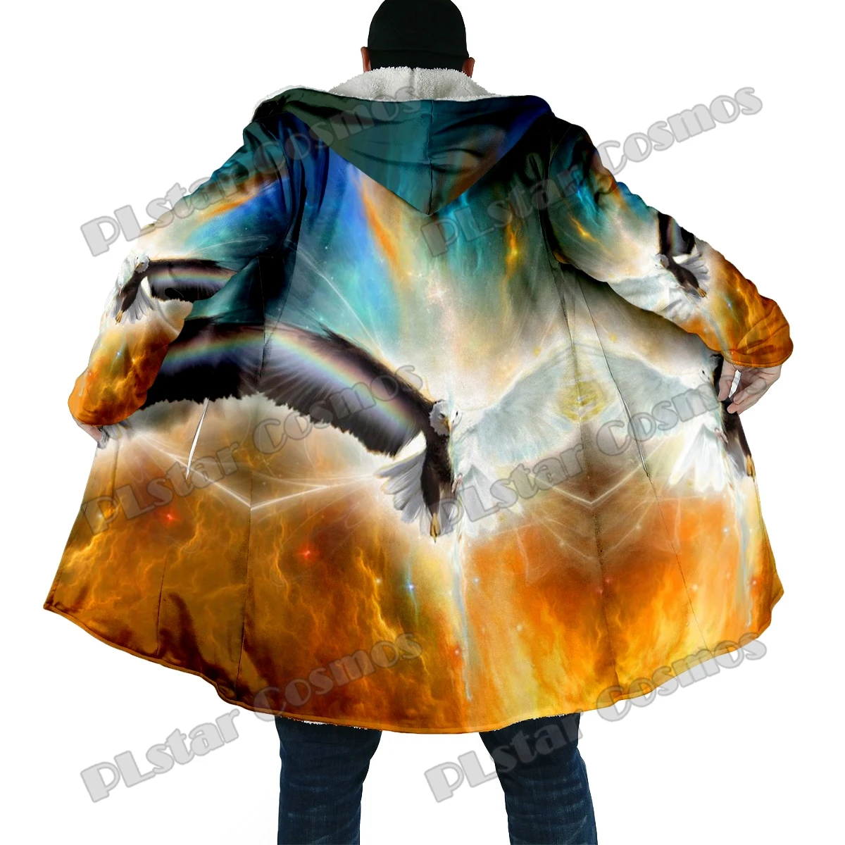 Capa con capucha de lana gruesa con estampado 3D de águila de Animal para hombre, abrigo cálido informal Unisex, moda de invierno, DP45 - imagen 3
