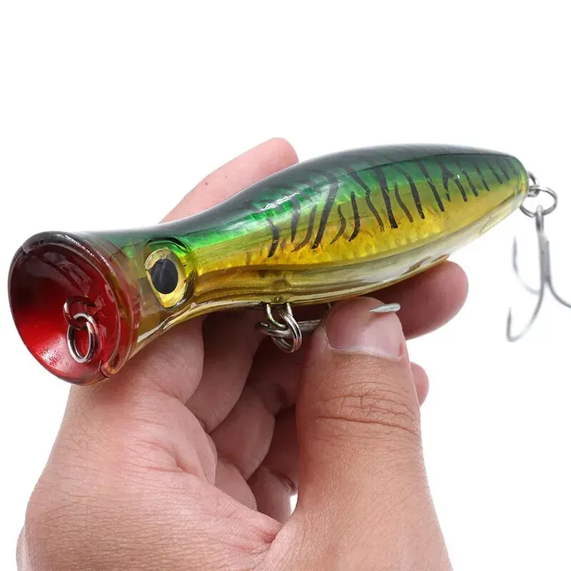 Popper de pesca grande, 2 uds., 130mm, 43g, señuelo flotante, cebo duro Artificial, anzuelos triples, ojos 3D para lubina, trucha, Lucio, Wobblers - imagen 2