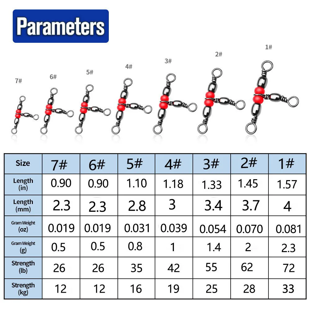 100 unids/caja 3 conector de pesca de tres vías giratorios en forma de T barril giratorio anillo a presión línea cruzada anzuelo señuelo aparejos de pesca - imagen 2
