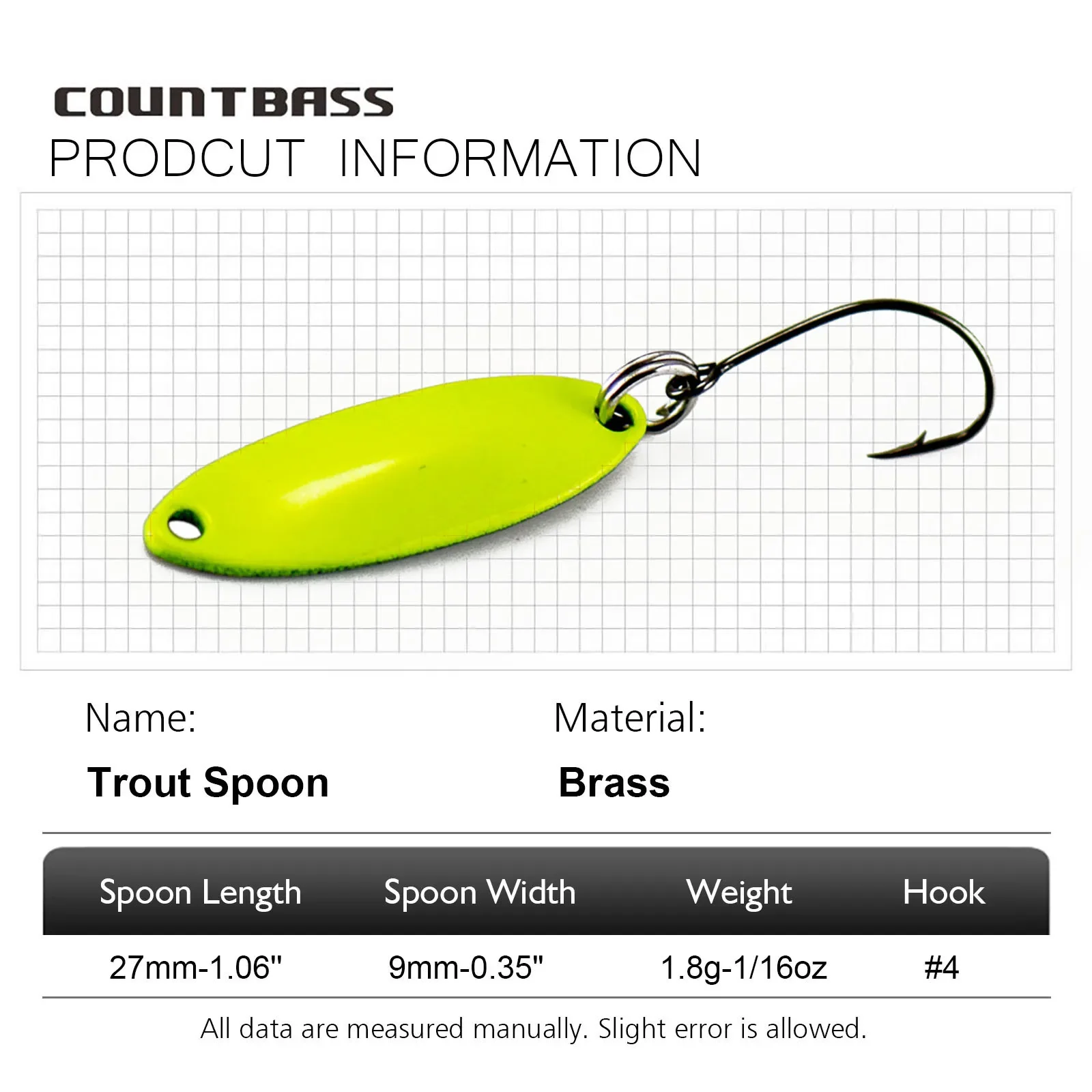 Countbass 1/16oz 1,8g cuchara de latón fundido salmón trucha Lucio lubina Señuelos de pesca aparejos - imagen 2