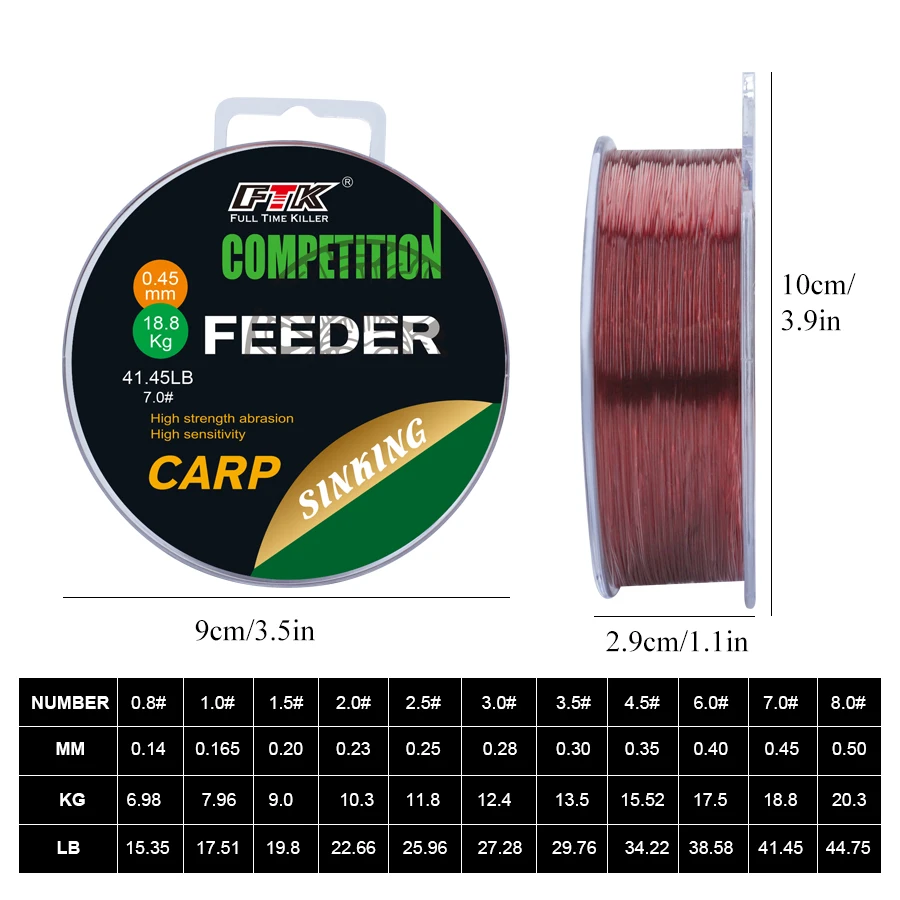FTK 150M 300M hilo de pescar de nailon súper fuerte 0,14 MM-0,50 MM monofilamento con revestimiento de fluorocarbono línea de pesca de carpa 15.35LB-44.75LB - imagen 4
