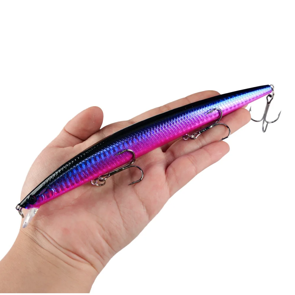 Mejor venta 1 Uds 18cm 24g pez grande y largo Minnow señuelo de pesca en el mar cebo ojos 3D anzuelos fuertes señuelos para pesca en el mar - imagen 5