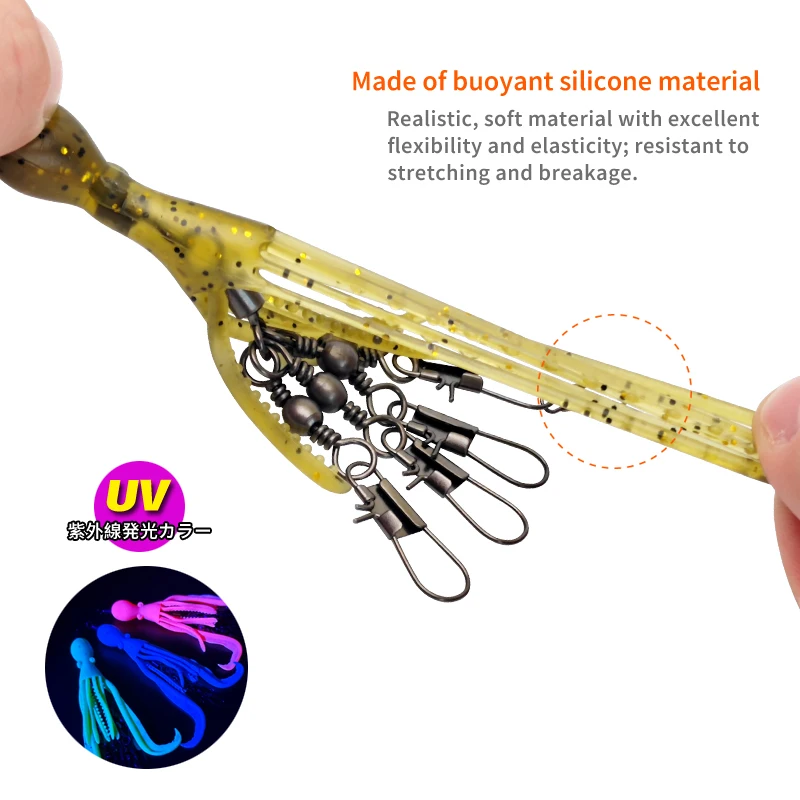 Juego de pines de conector de pesca con cebo de pulpo de silicona, anzuelo de calamar, rodamiento giratorio, anillo sólido, aparejos para pesca con caña, 2 uds. - imagen 5