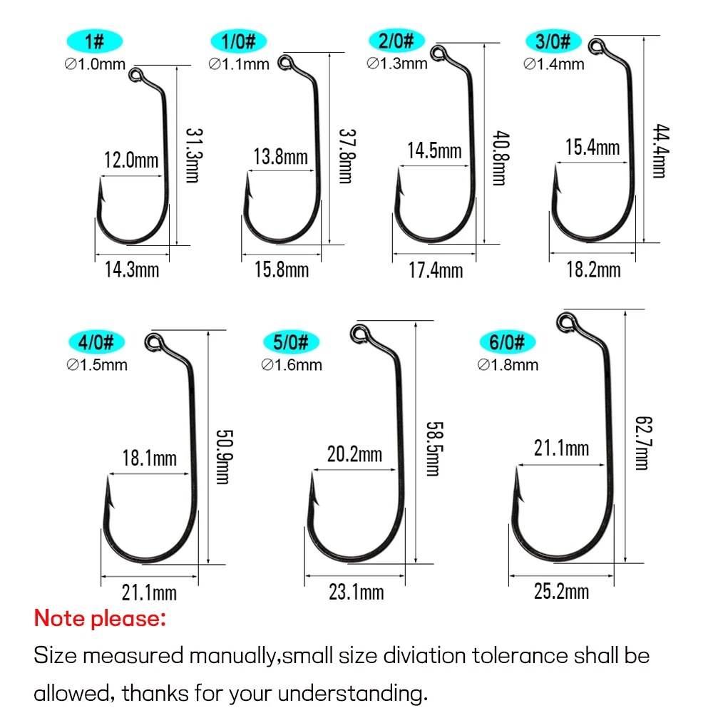WIFREO 20 piezas de acero rico en carbono, anzuelo de 60 grados, anzuelos de gusano suaves y gruesos para pesca en agua dulce de mar, gancho de alambre de acero forjado - imagen 2