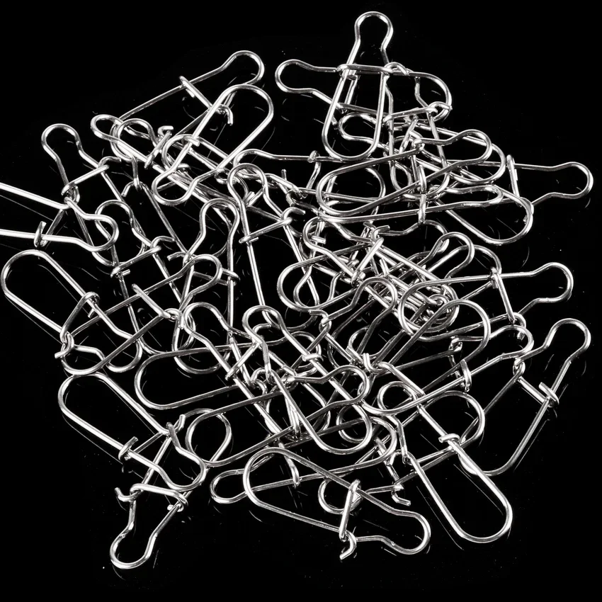 100 Uds. Ganchos de conector giratorio de pesca, mosquetones de bloqueo de Clip de línea, herramientas de cierre de pesca de acero inoxidable - imagen 5