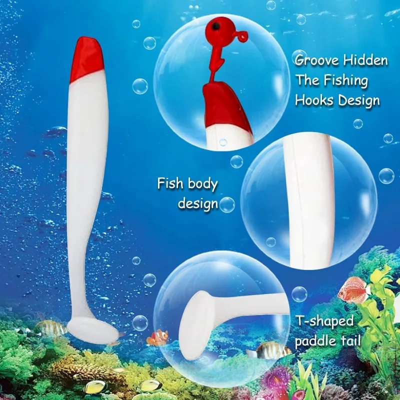 Señuelos Swimbait cola T cabeza roja cuerpo blanco para trucha lubina - imagen 2