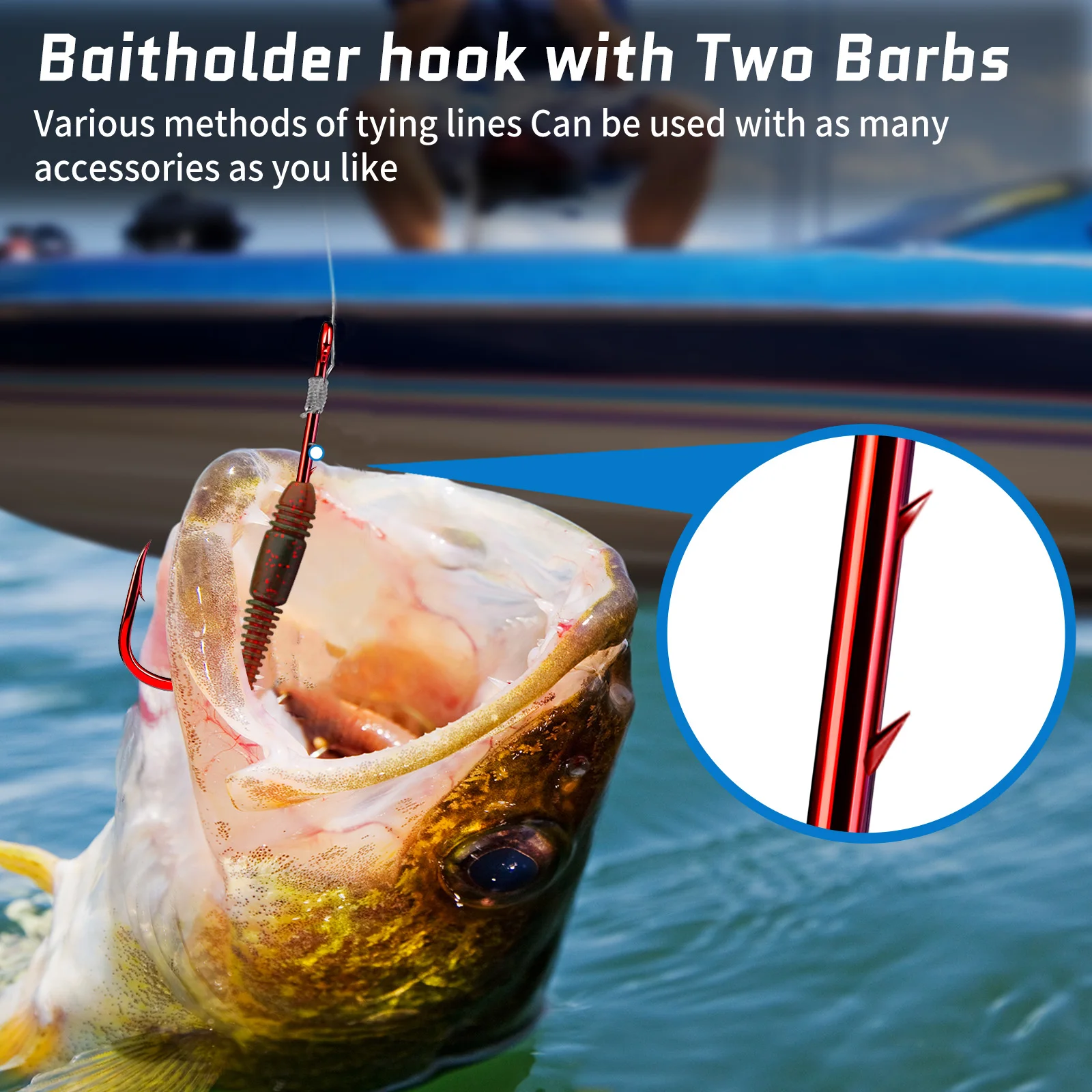 FTK-anzuelos de pesca Baitholder de acero rico en carbono, vástago largo, soporte de anzuelo de gusano rojo, anzuelo de cebo para agua salada y dulce, nuevo - imagen 5