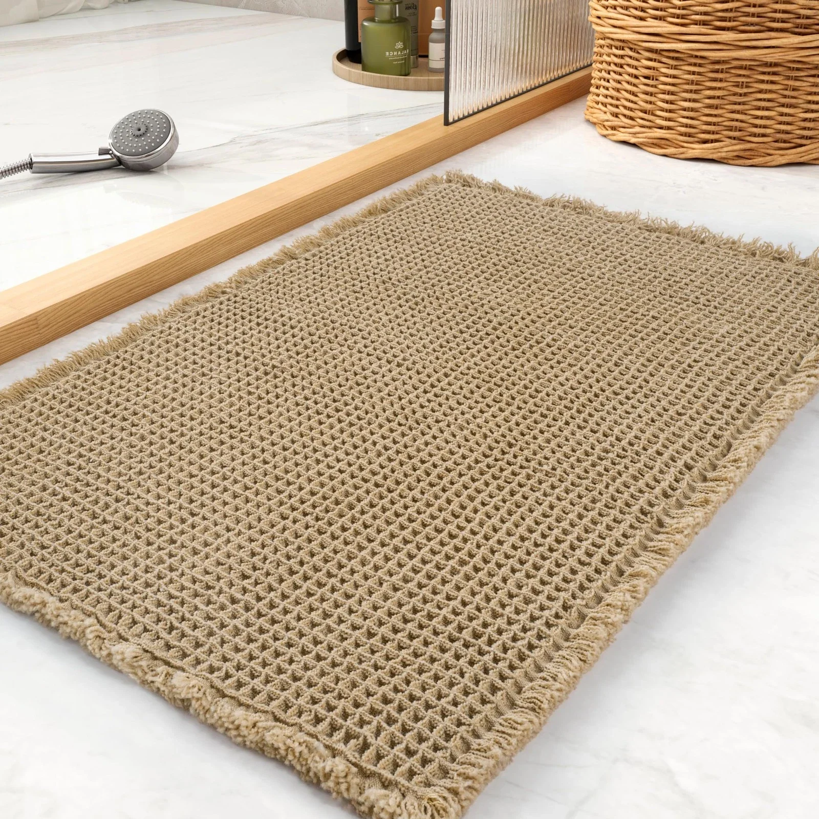 Alfombra de baño waffle antideslizante super absorbente boho lavable - imagen 5