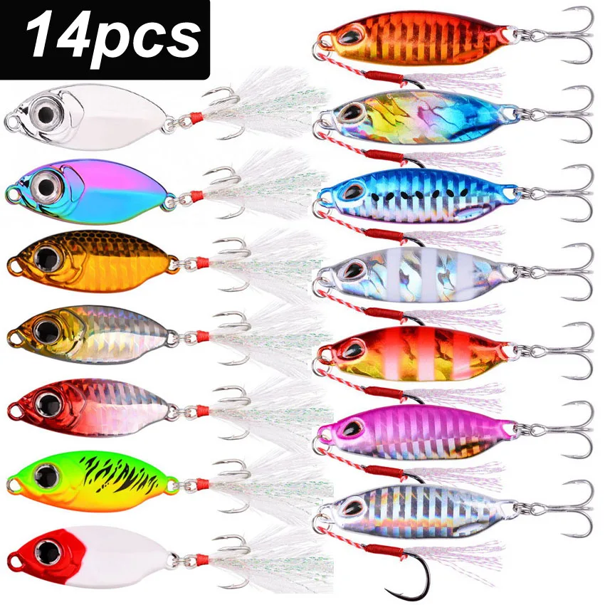 14 Uds 10g 15g 20g juego de plantilla de Metal señuelo lento Jig Shore Casting Jigging señuelo trucha atún pescado cuchara lubina cebo duro señuelo de pesca - imagen 5
