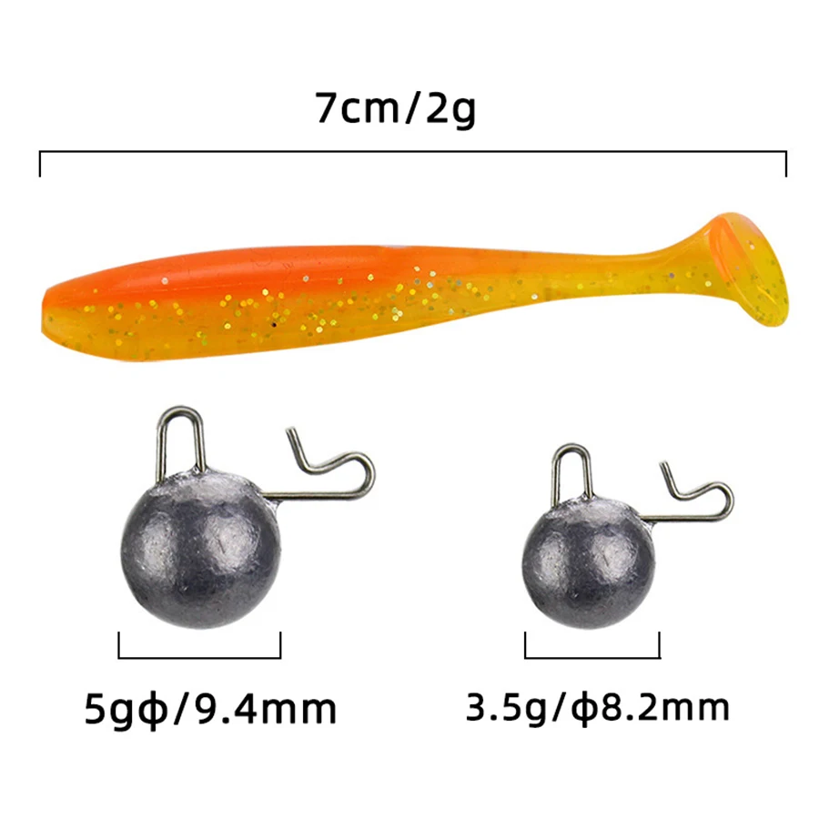Juego de señuelos blandos de silicona, cebo de gusano Swimbait, anzuelo de manivela, cabeza de plantilla pesada, Kit de accesorios de pesca para lubina, 25 unids/lote por caja - imagen 3