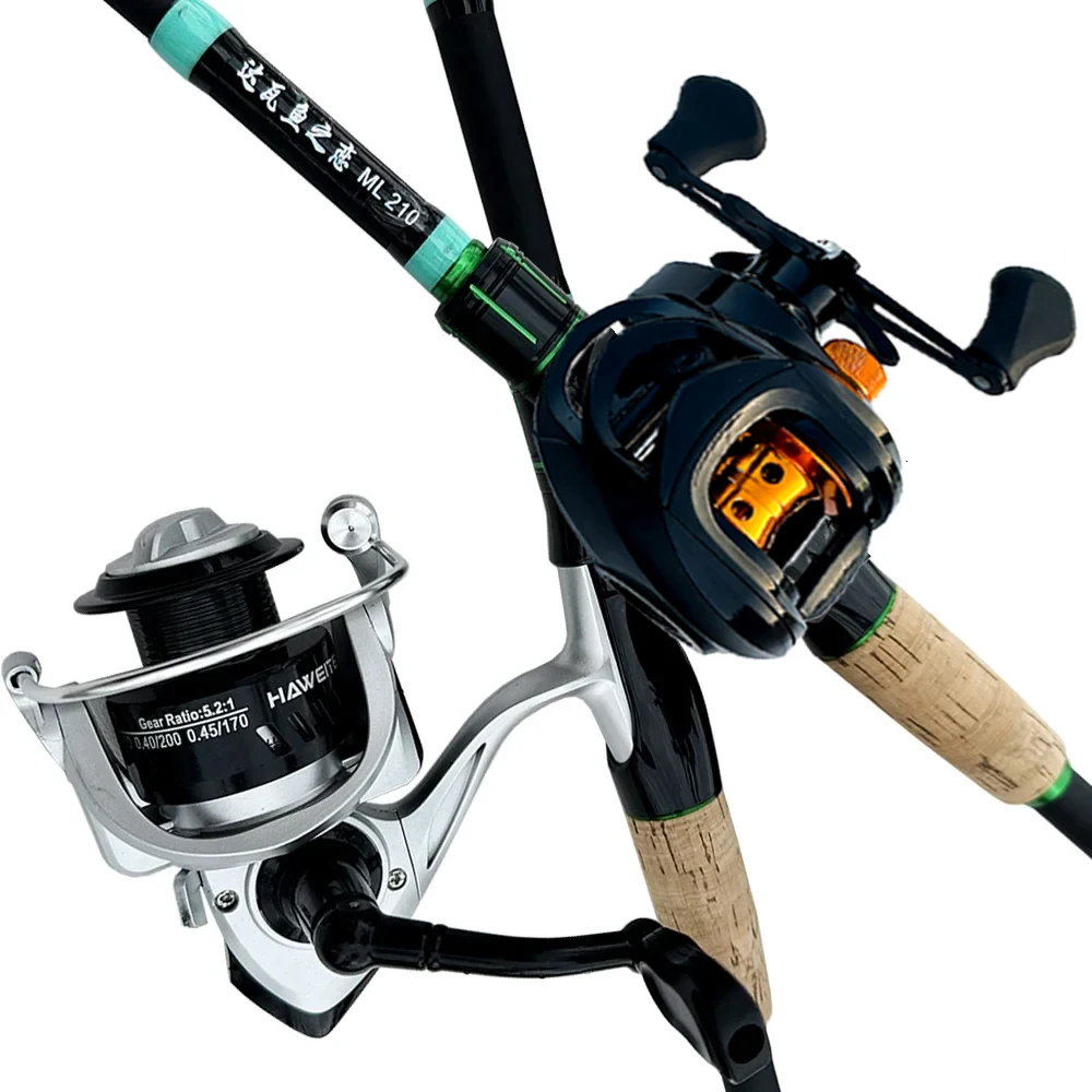 Carrete de caña de pescar portátil de 5/4 secciones Combo 1,8/2,1 m caña giratoria de fundición de carbono 5,2: 1/7,2: 1 carrete de relación de engranaje máximo 8kg para lubina - imagen 2