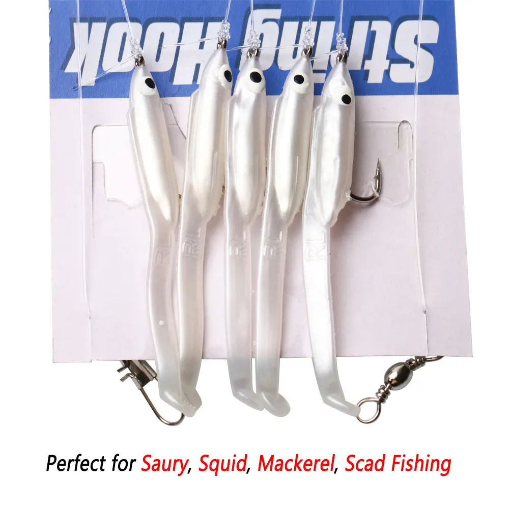Bimoo-anzuelos luminosos para pesca en agua salada, señuelo de anzuelos de anzuelo Sabiki, peces blancos, Saury, calamar, caballa, SPAD, 4 paquetes - imagen 5