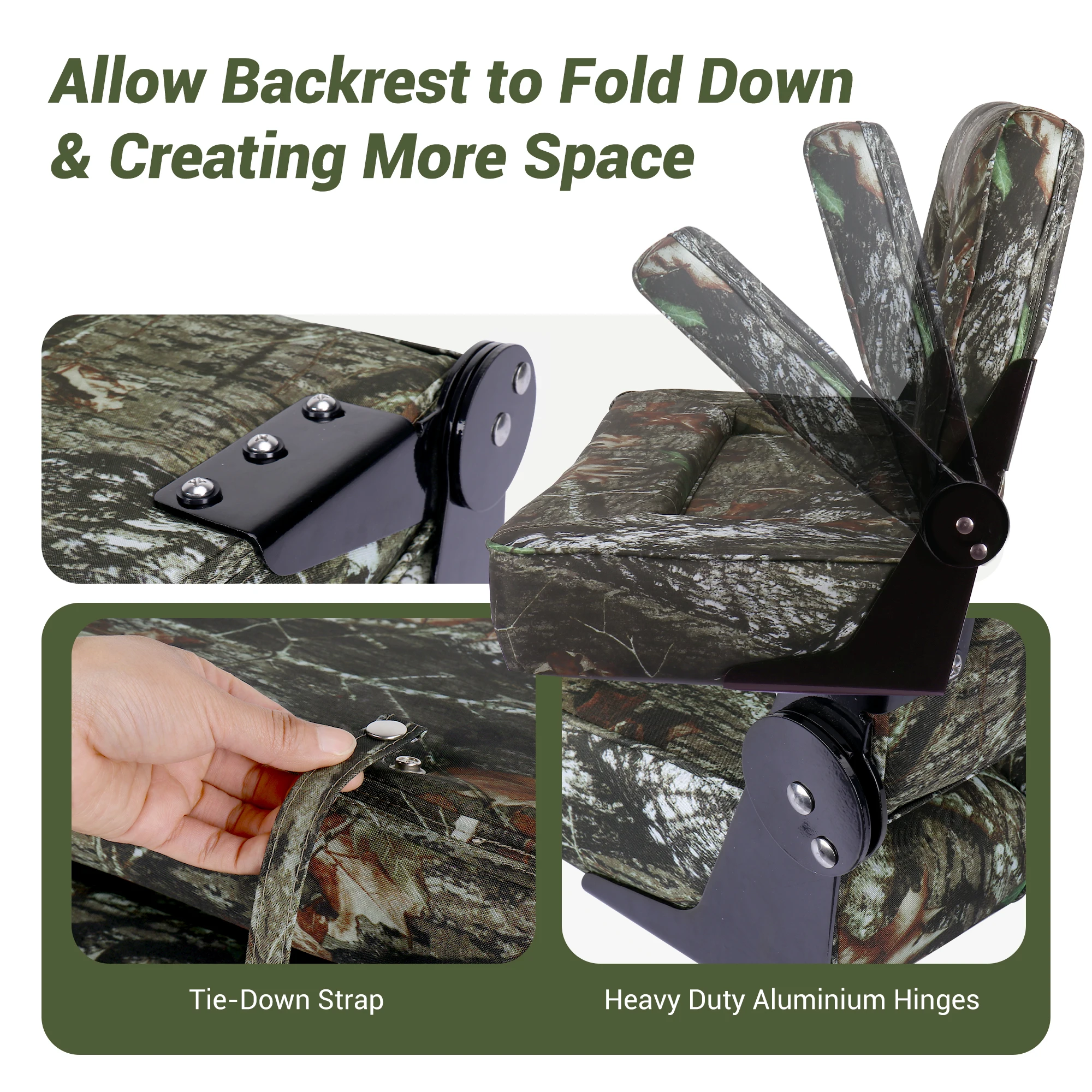 Asiento de banco para barco, asiento de barco plegable doble con respaldo bajo, asiento para barco de pesca Bass Jon (camuflaje) - imagen 3