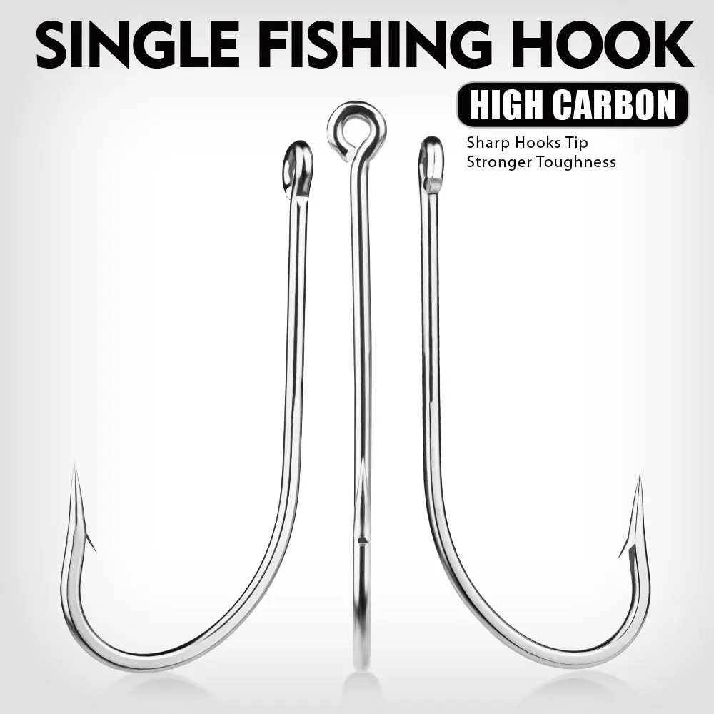 Proberos 20 anzuelos J de pesca en agua salada, vástago largo en línea Extra fuerte de acero rico en carbono para pesca en agua dulce y salada - imagen 2