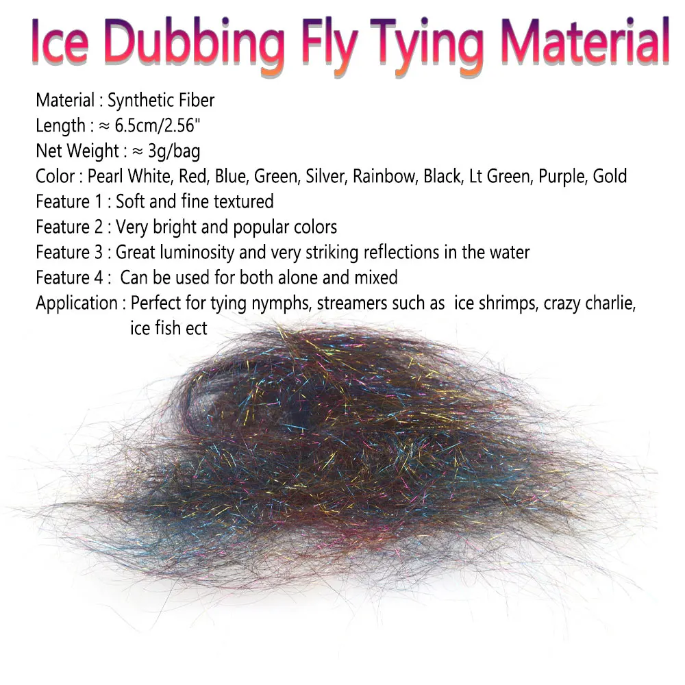 Bimoo, 2 paquetes, 6,5 cm/2,56 "de largo, fibras sintéticas para doblaje de hielo, Baitfish, vaporizador, brillo, ala de hielo fina, Material para atar moscas, 10 colores - imagen 2