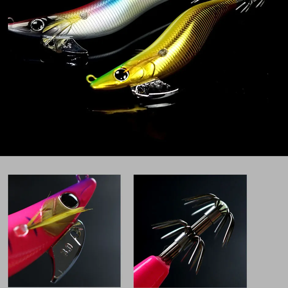 Anzuelos de calamar para Pesca, Señuelos luminosos de madera para camarones, de hundimiento lento, 9,2 cm/11g - imagen 4