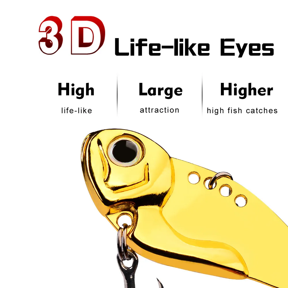 Señuelo de pesca con vibración de Metal VIB, 1 piezas, 7g 11g, cebo duro con anzuelos triples, plantilla para Lucio, aparejos de pesca para curricán - imagen 3