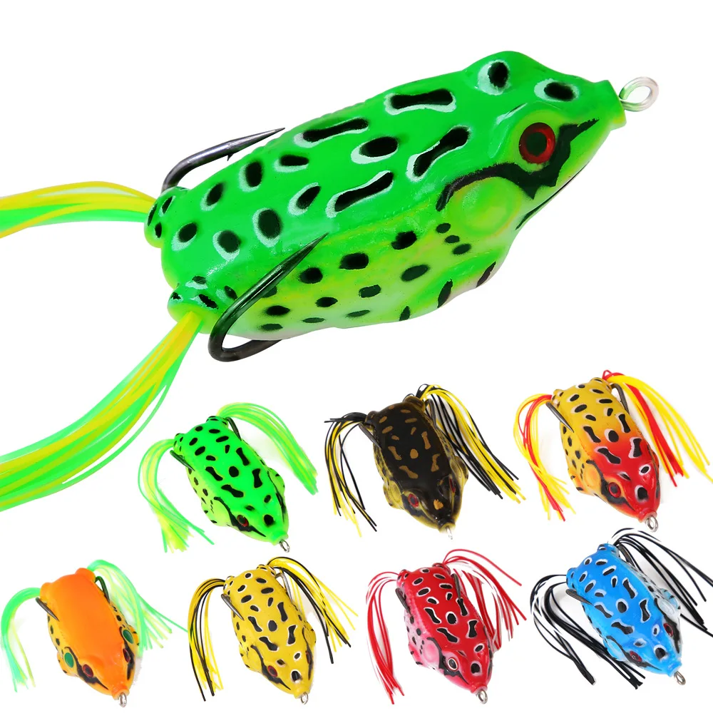 Señuelos de rana Topwater de silicona con anzuelos dobles para lubina