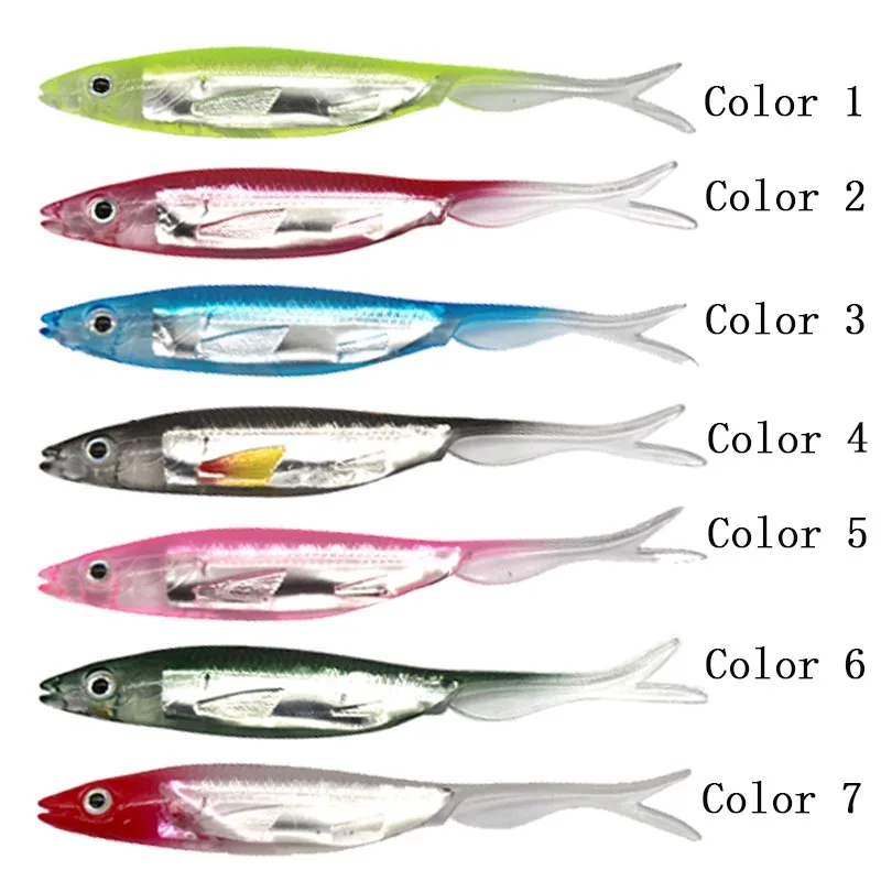 Señuelo de pesca suave, cebo Artificial de silicona suave de 75mm y 95mm, accesorios de pesca de agua dulce y salada, trucha, Swimbaits, lote de 5 unidades - imagen 5