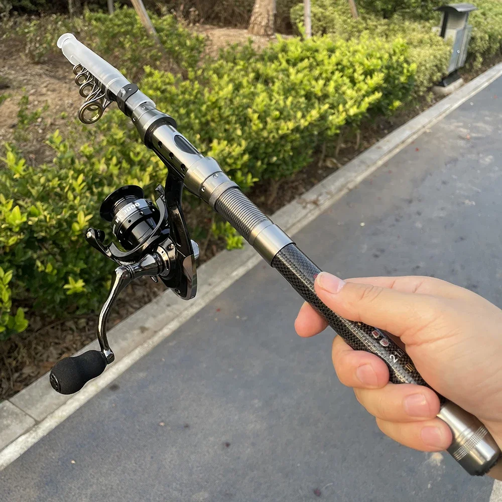 Combo de carrete de caña de pescar telescópico con línea de 1,5-2,4 m, poste de mar portátil y relación de engranaje 5,2: 1, carrete giratorio para Pesca de sal/agua dulce - imagen 5
